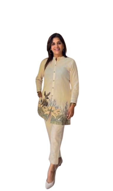 Chitra Creation Women Plum Base Bold Leaf & Flower Embroidered Chinnon Co-ord Set (IN, Alpha, M, Regular, Off-White)-picture-40