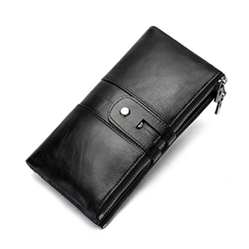 Leather Wallet Bi-Fold Zipper Long Wallet Travel Men's Wallet Cash Mobile Passport (A