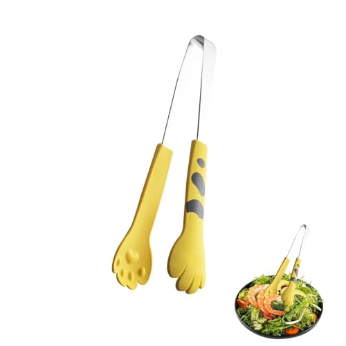 Küche Kochzange, niedliche Katzenpfotenform Servierzange Edelstahl kleine Salatzange Brotzange Grillzange Lebensmittelzange Kawaii Lebensmittelzangen Buffet Tongen, Lebensmittel Clips (M-Gelb)