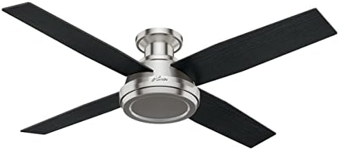 Hunter 52 inch Indoor Ceiling Fan No Light with Remote Control - Modern Ceiling Fan without Light, Low Profile Mount, 4 Blades, For Bedroom, Living Room, or Kitchen - Dempsey 59247, Brushed Nickel