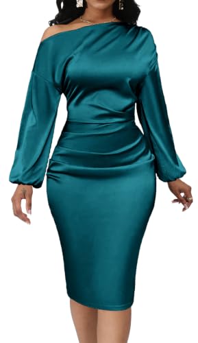 Image of Yiershu Women's Fall Off Shoulder Bodycon Dress Elegant Long Sleeve