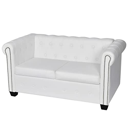 YNGBHFNOP Chesterfield Sofa 2 Seater White Faux Leather Tufted Couch