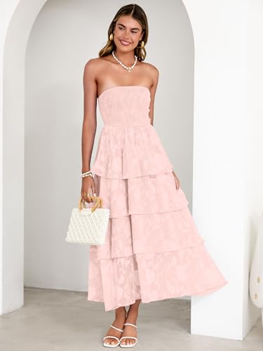 Image of Simplee Womens Summer Strapless Maxi Dress 2026 Boho Floral Off Shoulder Wedding Guest Dresses Tiered Beach Long Sundress