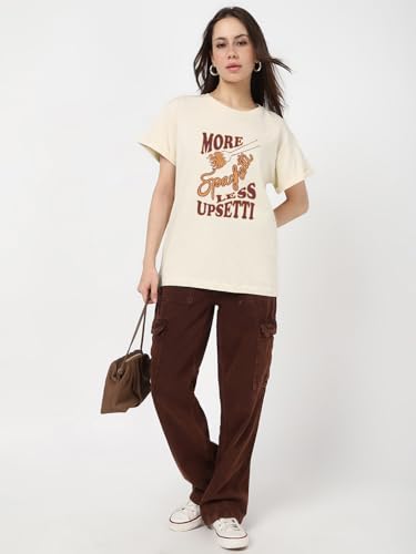 Image of Bewakoof Women's My Badass Graphic Printed 100% Cotton T-Shirt - Boyfriend Fit, Round Neck, Half Sleeve