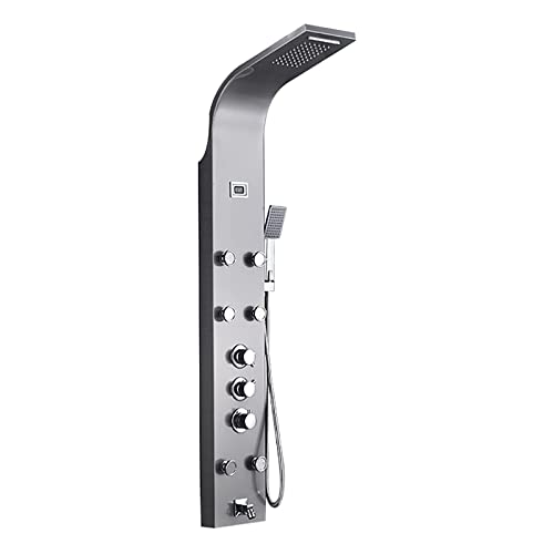 Sistema de columna de ducha LASEVE con pantalla digital y control termostático, incluye ducha superior de lluvia, ducha de mano, jets corporales y grifo para bañera