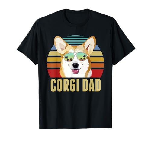 Corgi Dog Dad Vintage Retro Sunset Beach Vibe Fathers Day T-Shirt