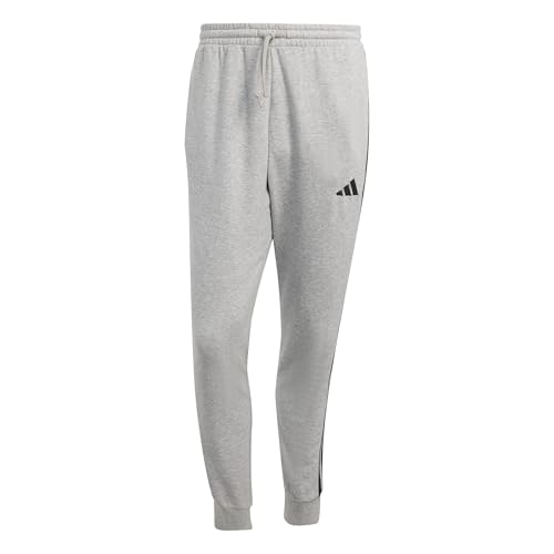 adidas Uomo Essential Three Stripes French Terry Pant, Medium Grey Heather/Black, L