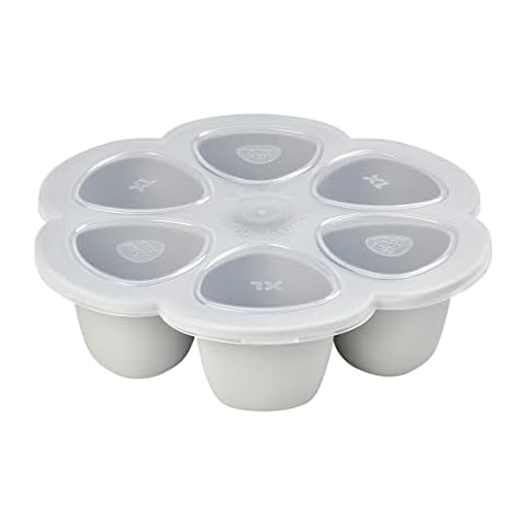 Beaba Multiportions Premium Quality Silicone Baby Food Freezer Tray with Clip On Lid, Baby Food Storage Container Ice Cube Tray Maker for Homemade Baby Food, Baby Essentials, 5 oz, Cloud Cover