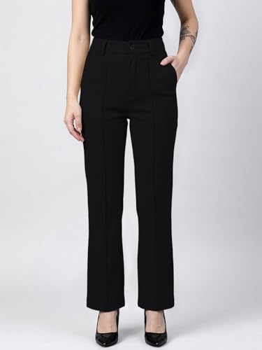 Image of Women's High Waist Formal Straight Fit Trousers Premium Stretch Office Pants Front Pleated Design Smart Workwear Bottom for Office, Casual & Business Wear