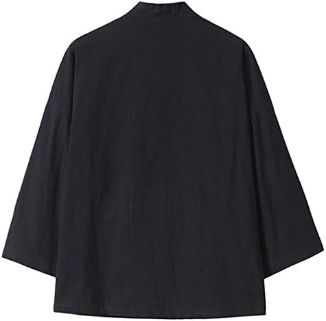 PRIJOUHE Men's Japanese Kimono Jacket Cardigan Yukata Noragi Casual Fashion Seven Sleeves Lightweight Open Front Coat