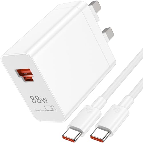 88W Fast Charger Plug for Honor 200 Lite Magic6 7 Pro,USB SuperCharge Power Adapter for Honor 400 200 Pro 90 70 Lite MagicV3 X6b X7b X8a Pad 9/Huawei Phone Charger With 1M USB C to USB C Cable