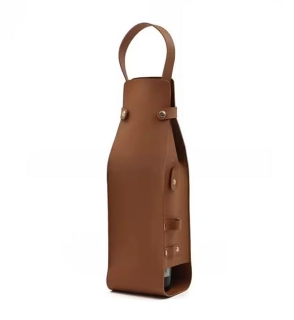 Moira Wine Bottle Cover, Faux Leather Carrying Case with Handle, Elegant Gift Bag for 750ml Bottles (Tan)