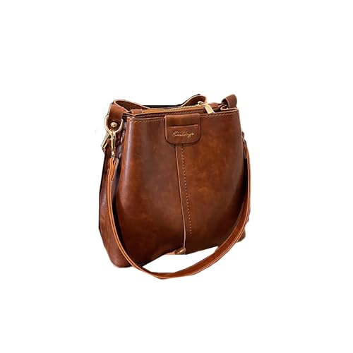 Versatile Vintage Barrel Bag with Wide Shoulder Strap Retro Crossbody Purse for Women
