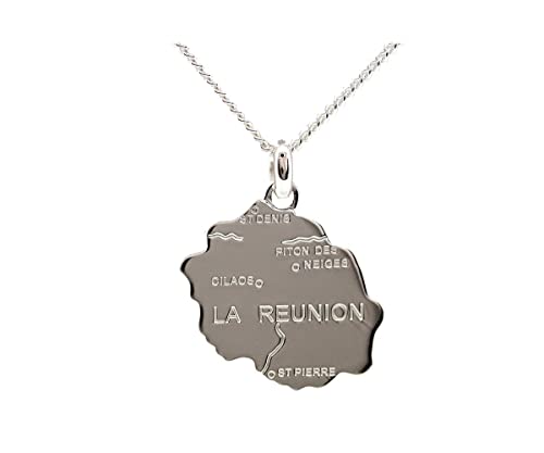 Collier Pendentif carte REUNION en argent massif 925 neuf avec chaine 50cm avec ecrin boite pour offrir Cover
