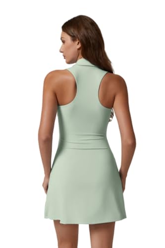 Image of QINSEN Womens Zip Front Tennis Dress Polo Collar Racer Back Workout Golf Dresses Build in Shorts with Pockets