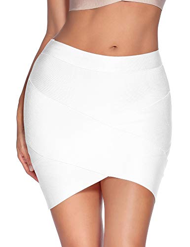 Mini Skirts for Women High Waisted Pencil Short Skirt Aline Mini Bandage Pencil Skirt(White,M)