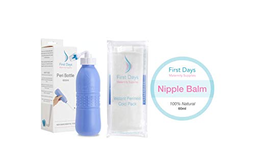 Postpartum Bundle - 6 Perineal Cold Packs - Large 650ml Peri Bottle - 100% Natural Nipple Balm *Save £*