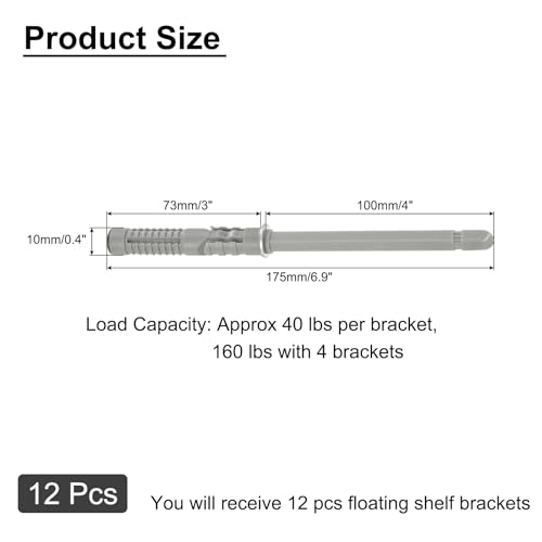 Support étagère flottant invisible fixation murale acier argenté 10cm x12 - 3
