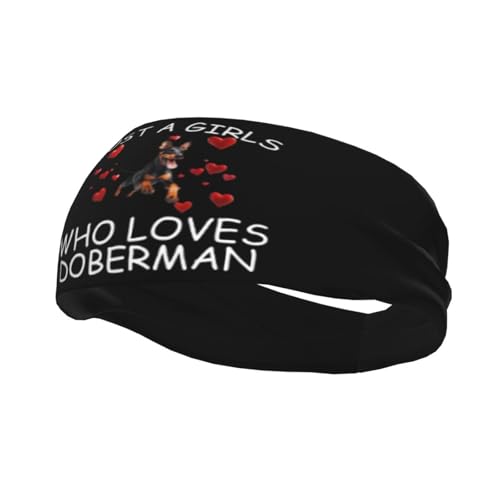 Just A Girls Who Loves Doberman Dog Adjustable Sports Headband Moisture Wicking Sweatband for Running Workout
