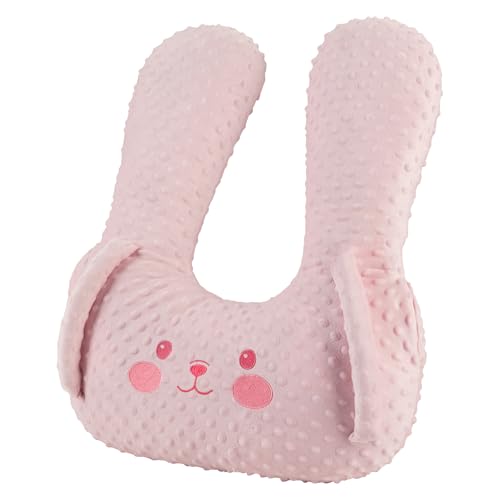 BEBAS U-Shaped Kids Travel Pillow for Car - Comfortable Neck and Head Support Pillow for Sleeping on Long Trips Cute Cartoon Design Ideal for Car Seats Booster and Home Use Great Gift IdeaPink