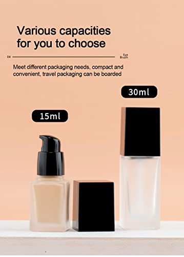 2 Pack 30ml/1oz Empty Frosted Glass Foundation Bottle, Travel Refillable Square Lotion Pump Bottles for Essential Oils Liquid Body Cream Cosmetic Samples Vials3