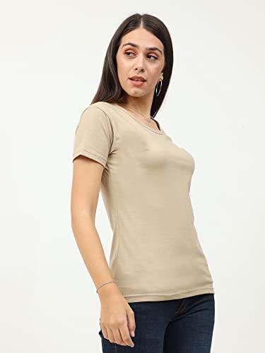 Image of FLEXIMAA Women's Cotton Plain Round Neck Half Sleeve T-Shirt