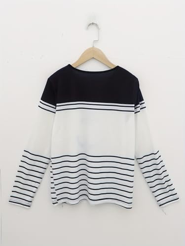 Women Tops Anchor Stripe Print V Neck T-Shirt Casual Long Sleeve Shirt4