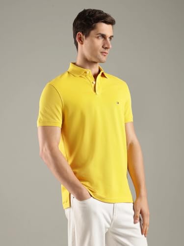 Image of Tommy Hilfiger Solid Regular fit Cotton Polo t-Shirt