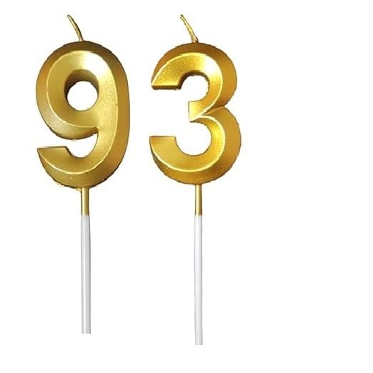 Image of ToyUniverse Number 93 Gold Candle | Ninety Three Number Candle | Number 93 Metallic Gold Candle for Ninety Third Birthday,Anniversary, Surprise Party Cake Decoration Candle (Pack of 2,Number 93)