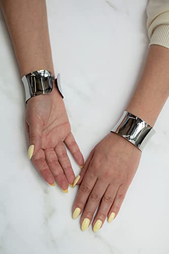 Lavari Jewelers 1.5 Inches Wide Open Plain Cuff Bangle Bracelet for Women I 6.75 Inches Long I Ion Plated Stainless Steel or Satin Finish Bangle for Her I Wide Bracelet2