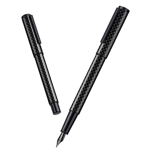 Image of Hongdian Black Forest Pro Carbon Fiber Fountain Pen, Extra Fine Nib Modern Design Smooth Writing Pen with Converter and Metal Pen Case Set
