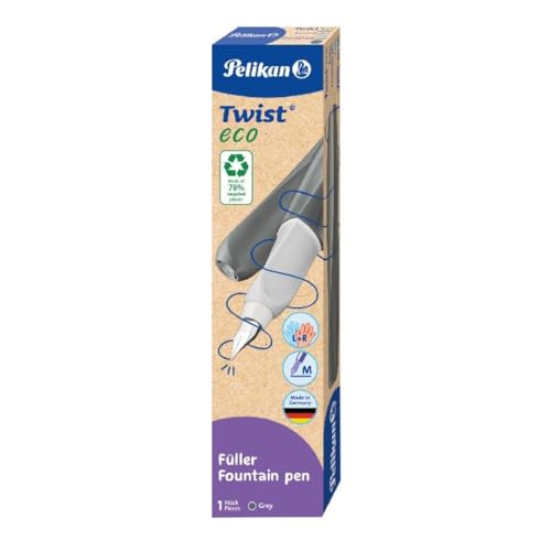 Pelikan TwistR エコ万年筆 右利きと左利き用 グレー ペン先 M 1本パック, 822220