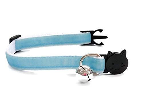 Velvet Cat Collars with Bell, Baby Blue Velvet, Cat Collar (14cm - 24cm) - Image 2