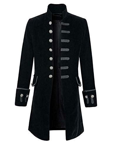 Mens Velvet Goth Steampunk Victorian Frock Coat (Large, Black)