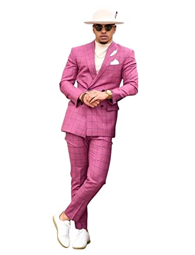 Costume à carreaux hommes haut de gamme : veste de smoking croisée et coupe tailleur