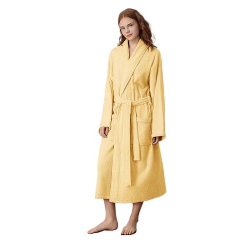 LOVSSU Bata De BañO De Rizo Bata de baño Suave de algodón for Amantes de la Toalla, for Hombre y Mujer, for Dormir, Informal, for el hogar, de Hotel, Color Liso para AlgodóN(Yellow,M)