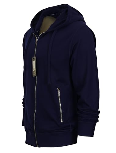 Gioberti Men's Full Zip Up Hoodie with Metal Zipper Pockets3