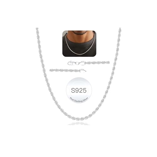 Avotto 925 Sterling Silver Chain for Men 3mm Mens Silver Chain Necklace Rope Chains Neckalce for Men Jewelry Gifts 20 Inch