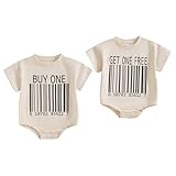 Eadrioss Baby Boy Girl Summer Clothes Unisex Twins Funny Letter Print Romper Sweatshirt One Piece Bodysuit Twins Baby Gifts (Apricot, 0-3 Months)