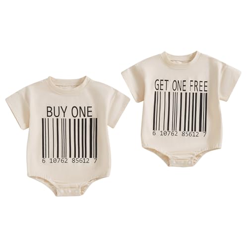 XIXIMAON Newborn Twins Baby Clothes Funny Letter Print Short Sleeve Crew Neck Romper Shirt One Piece Bodysuit For Infant Baby Girls Boys (Apricot, 0-3 Months)