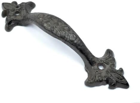 Vintage Metal Door Handle Cast Iron Fleur de Lis Rustic Gate Pull Set of 6