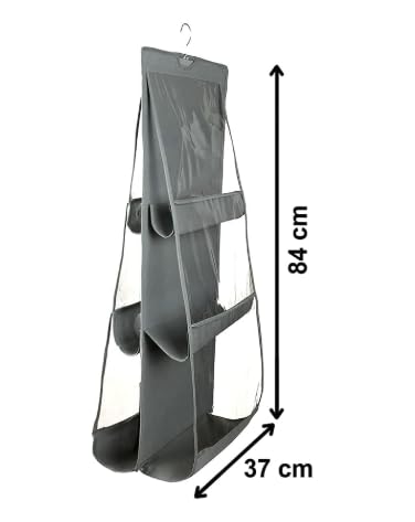 ATET Hanging and Over-the-Door Purse Organiser, Multiple Compartments_Grey 2