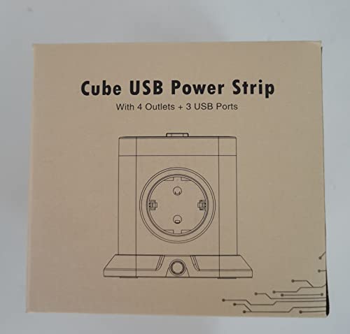 Regletas Enchufes Cubo FDTEK Ladron Enchufes Plano con 3 USB 5V/2.4A y 4 Tomas, 2500W/10A Enchufe Multiple USB Alargador Enchufe 2 m con Interruptor y Proteccion Sobretension para Hogar,Oficina Balnco