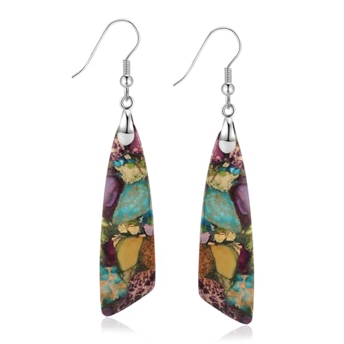 Jasper Stone Earrings for Women Trendy Dangle Earrings Fishhook Drop Earrings