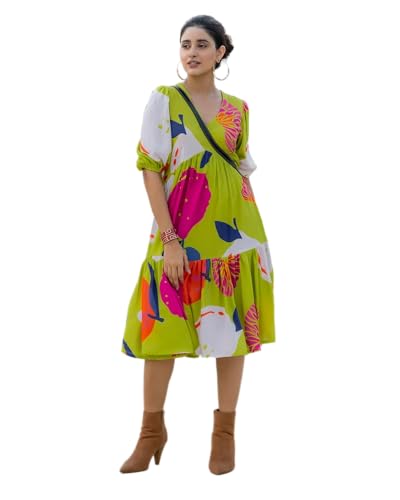 Image of Wedani Green Printed Dress for Women