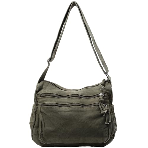 Bolso bandolera de lona unisex con bolsillos con cierre miniatura 1