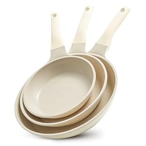 Non Stick Frying Pans, Ceramic Cookware Set, 3Pcs Ceramic Frying Pan Set, No Toxic Cookware set, PTFE/PFAS Free,Induction Skillet Set Egg Omelette Frying Pan,8, 9.5, 11 Inch(White)