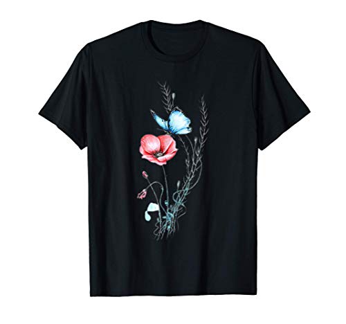 Beau haut fleur sauvage et papillon. Vintage et graphique. T-Shirt