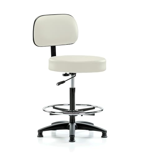 Image of Perch Stationary Walter Height Adjustable Exam Stool with Back and Foot Ring | High Bench Height 25-35 inch | Off-White Vinyl