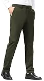 Plaid&Plain Men's Dress Pants Slim Fit Stretch Khaki Pants Wrinkle Free 8802 Olive 30x28
